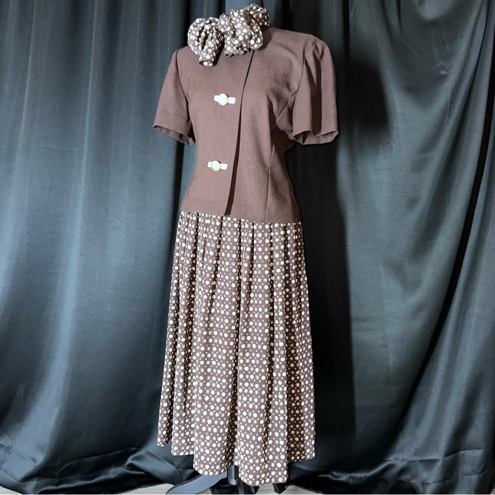 VTG Leslie Fay Skirt Suit Sz 6P 3 Pc Set Scarf 80s A Line Office Teacher Preppy